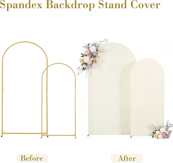 7.2FT 6FT Arch Backdrop Cover for Wedding, Set of 2 Stretchy Spandex Fitted Arch Stand Cover for Baby Shower, Birthday Party Decor, Chiara Backdrop Cover with Double-Sided Design(Ivory)