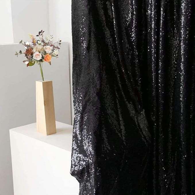 Eternal Beauty Black Sequin Backdrop, 5x7 Ft Halloween Glitter Background Curtains for Shimmer Photography Party Wedding Birthday Back Drop Decor