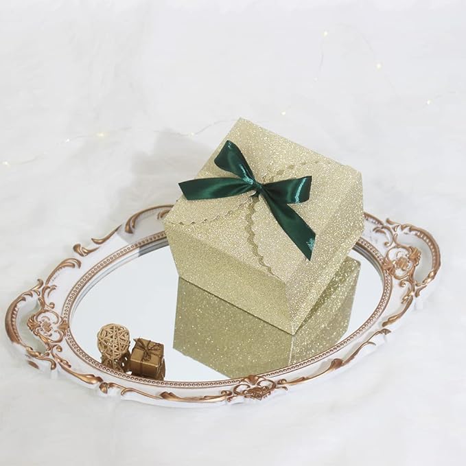 WEWILUCK Small Gift Boxes for Presents, Gold Glitter Christmas Gift Boxes Bulk for Women, Man, Empty Square Gift Box for Gifts Widely Used in Various Occasions(4.75” x 4.75” x 3.53”)