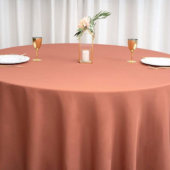 Efavormart Round Tablecloth, 120 Inch Stain & Wrinkle Resistant Washable Table Cloth, Decorative Polyester Fabric Table Cover for Banquet, Wedding, Dining - Terracotta (Burnt Orange)