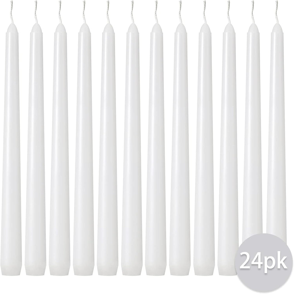 Kedtui Taper Candles 10 inch (H) Dripless, Set of 24 White Unscented and Smokeless Taper Candles Long Burning, Paraffin Wax with Cotton Wicks for Burning 8 Hours Time