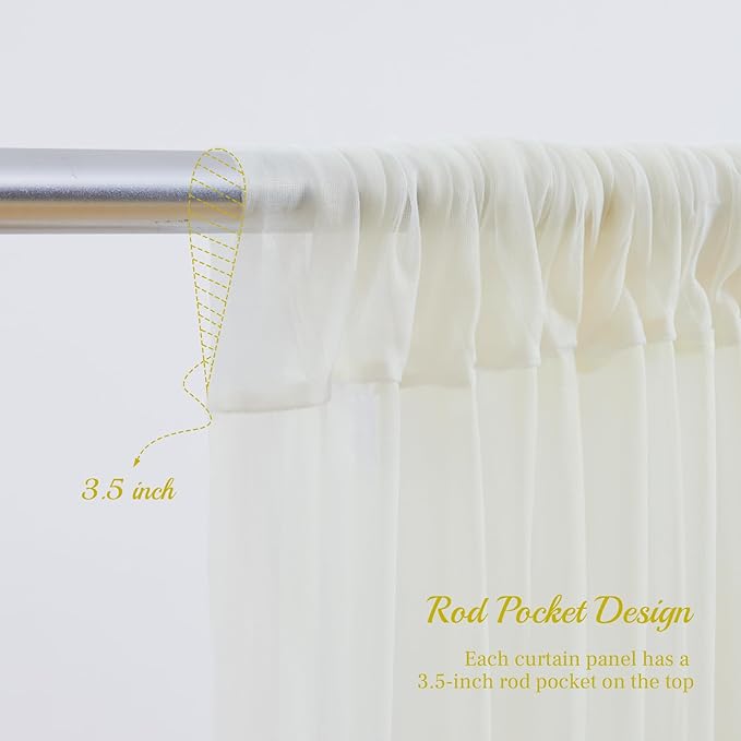 30×10ft Cream White Tulle Backdrop Curtain with Lights String for Parites, Sheer Photo Backdrop Curtains for Wedding Party Photography Background