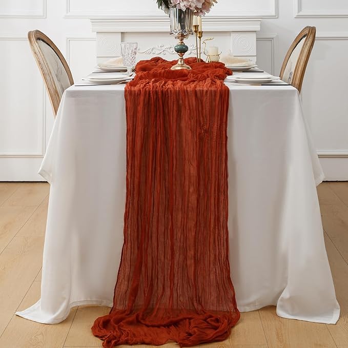 Terracotta 2 Pack Cheesecloth Table Runner 120 Inch 10 FT Boho Rustic Gauze for Wedding Baby Shower Party Farmhouse Summer Home Decor Washable