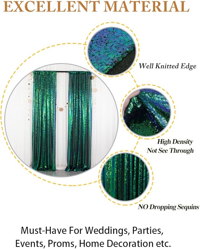 ShinyBeauty Sequin Backdrop Curtain Iridescent Green 2 Panels Sequin Bakdrop 4x8FT Shimmer Backdrop for Photograph Wedding Backdrop Drapes Iridescent Green Glitter Backdrop Curtain (Green Blue)
