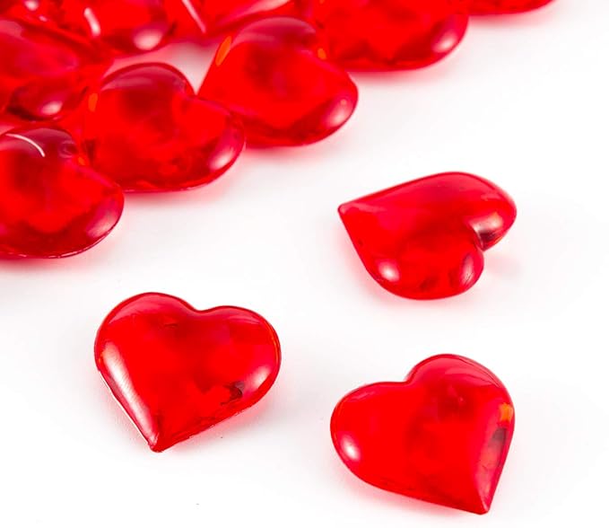 Red Acrylic Heart Translucent Hearts Shaped Crystals Gems for Table Scatter, Valentine's Day, Wedding, Artwork, Birthday Party Decoration, Favor Vase Filler (150 Pieces) (Red)
