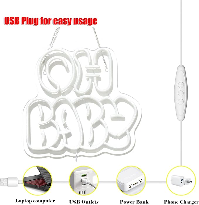 Oh Baby Neon Sign for Backdrop Wall Decor, Cute Decorative Lights, oh baby Neon Lights for Baby Shower Birthday Party Bedroom gender reveal parties Baby's Room Cool White size:12.6 * 11.61In