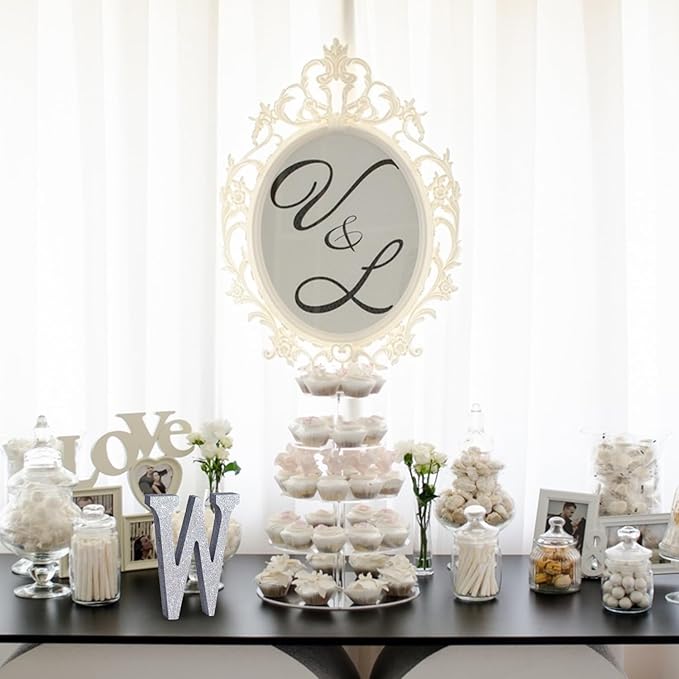 TONIFUL 8 Inch Silver Glitter Letter W Table Centerpiece A-Z Silver Birthday Party Decorations,Silver Alphabet W for Birthday,Chrismas,Graduation,Bridal Shower,Wedding,Anniversary Party Supplies