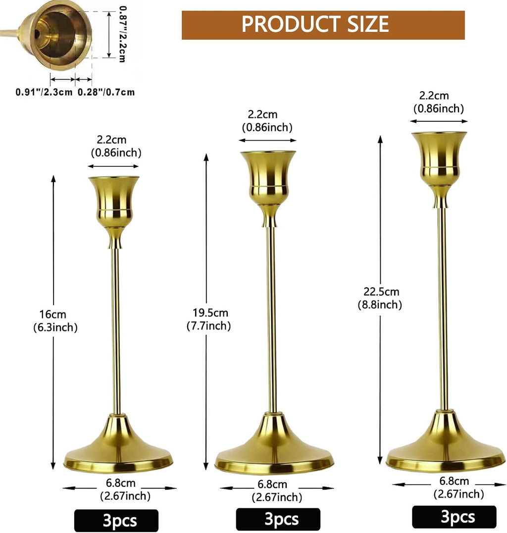 10 Sets Candle Gold Metal Candlestick Holders -Vintage Modern Metal Taper Candle Holders, Decorative Centerpiece for Table Mantel, Wedding Kitchen Home Decor, Wedding Gift,30Pcs