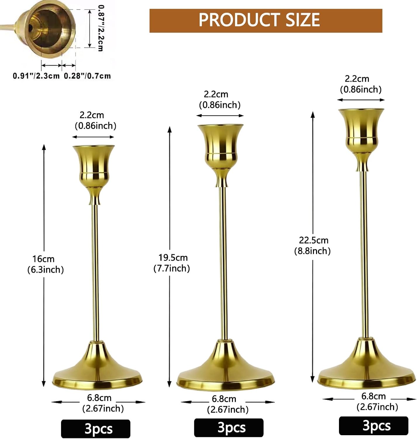 10 Sets Candle Gold Metal Candlestick Holders -Vintage Modern Metal Taper Candle Holders, Decorative Centerpiece for Table Mantel, Wedding Kitchen Home Decor, Wedding Gift,30Pcs