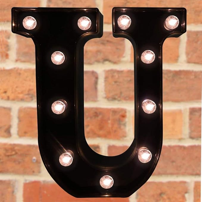 Decorative LED Illuminated Letter Marquee Sign - Alphabet Marquee Letters with Lights For Wedding Birthday Party Christmas Night Light Lamp Home Bar Decoration U, Black