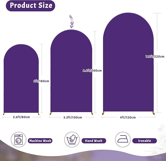 6FT Purple Arch Backdrop Cover - Polyester Fitted Wedding Arch Stand Covers Round Top Chiara Arch Backdrop Cover for Birthday Party Banquet Photo Background Decoration