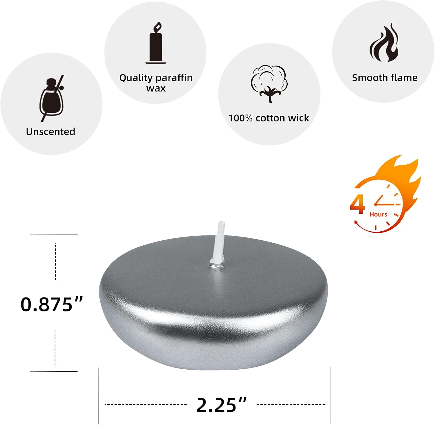 Zest Candle 24-Piece Floating Candles, 2.25-Inch, Metallic Silver