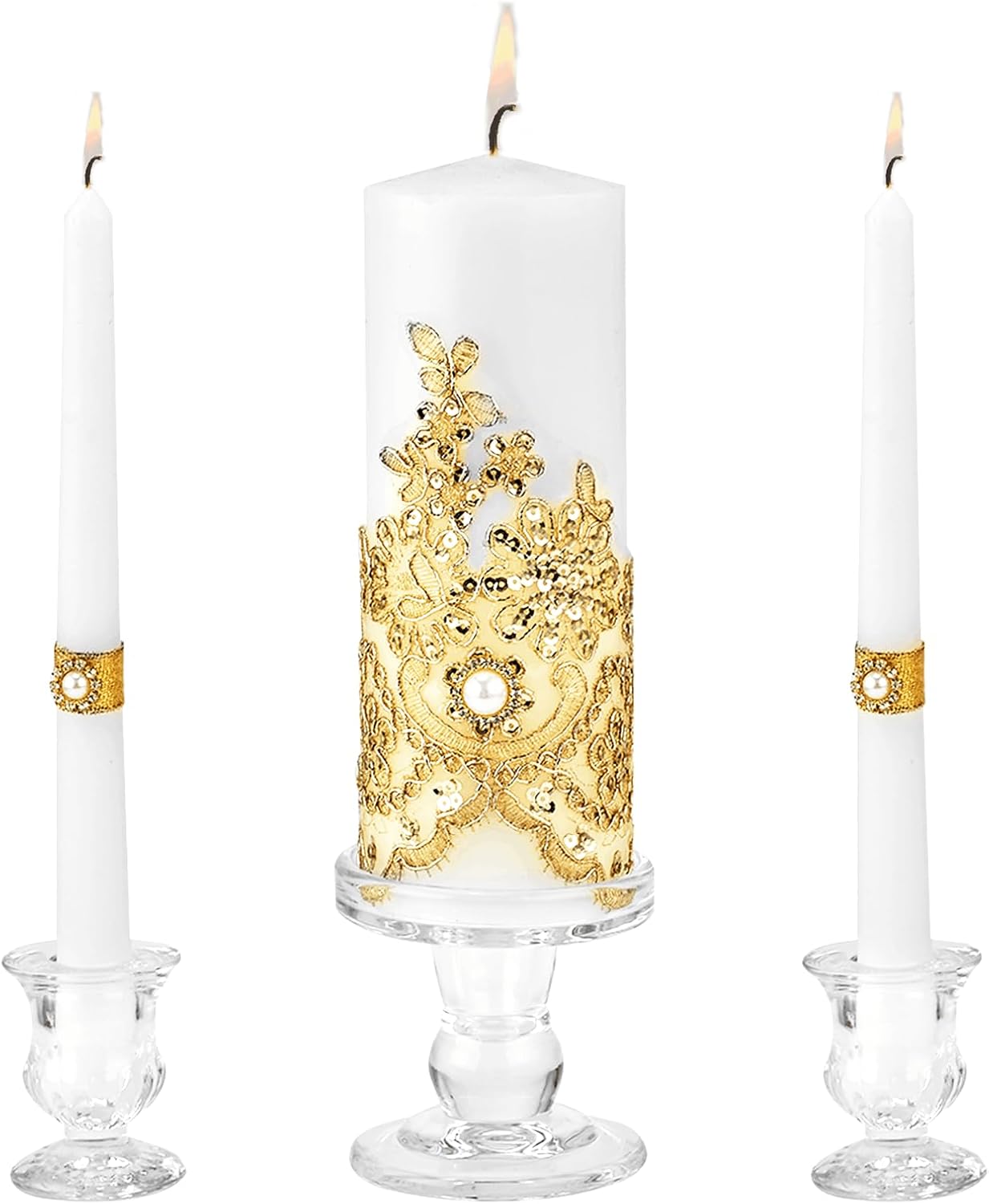 Unity Candle Holder - Glass Candle Holders for Pillar Candles Taper Candles, Glass Candlestick Holders Set of 3, Decorative Clear Glass Candlestick Holder for Wedding Table Dinning Church Centerpiece