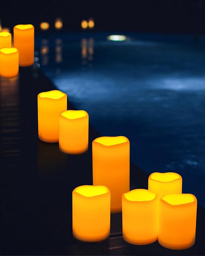 Da by Flameless Candles Battery Operated Candles LED Outdoor Waterproof Candles Plastic Fake Candles with Remote Timers Set of 3(Ivory)