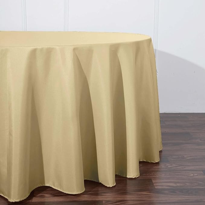 Efavormart Round Tablecloth, 120 Inch Stain & Wrinkle Resistant Washable Table Cloth, Decorative Polyester Fabric Table Cover for Banquet, Wedding, Dining - Champagne
