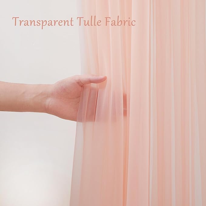 20ft X 10ft Peach Tulle Backdrop Curtain for Parites, Sheer Backdrop Curtains Fabric Drapes for Wedding Ceremony Arch Party Stage Decorations