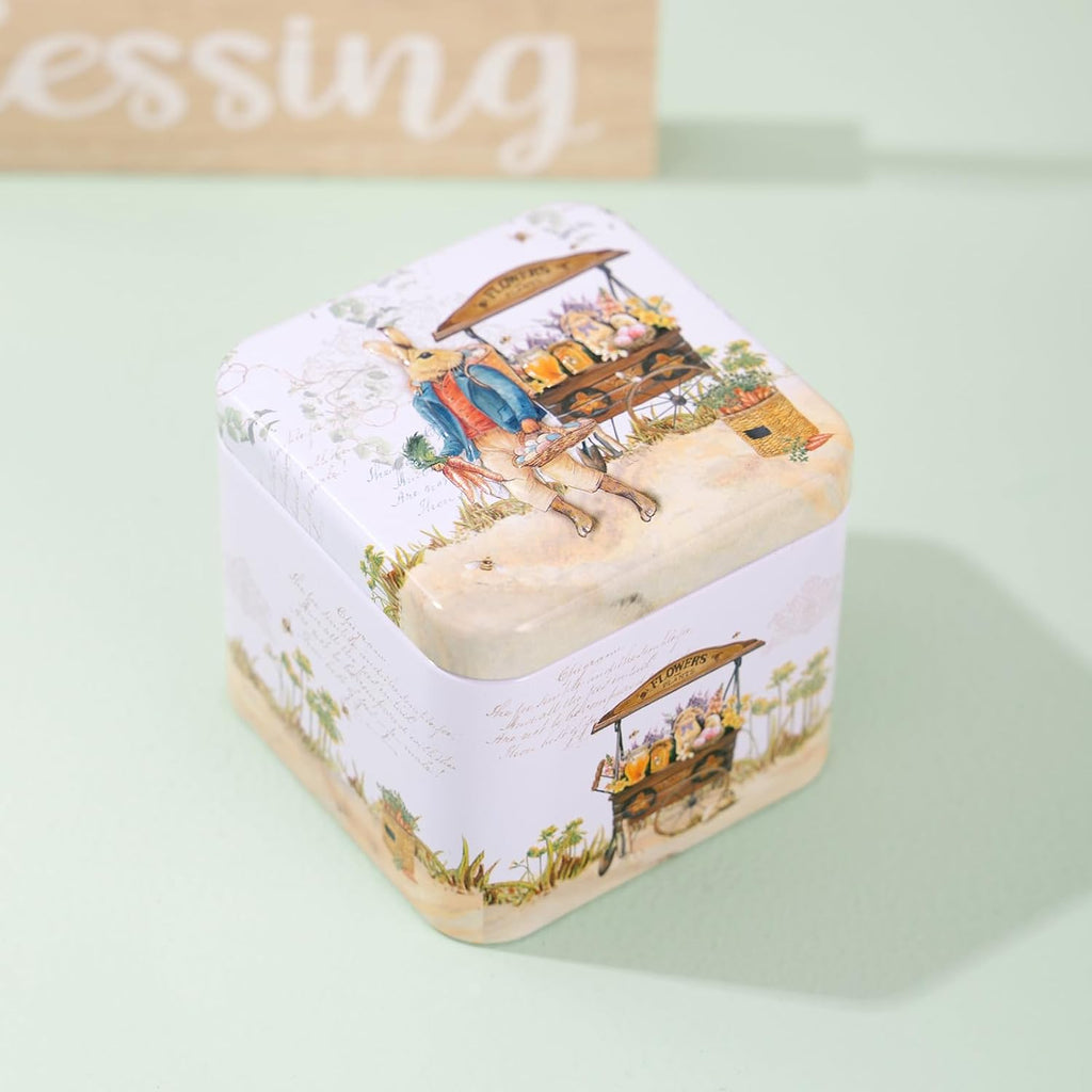 Easter Rabbit Square Metal Storage Tin (Style D) - 2.95" Vintage Bunny & Flower Treat Box, Decorative Small Tinplate Organizer for Candies, Jewelry, Reusable Holiday Keepsake Container & Party Favors