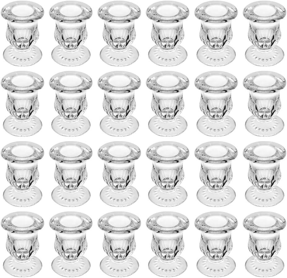 Glass Taper Candle Holder Set of 24 - Clear Crystal Candlestick Holders for T...