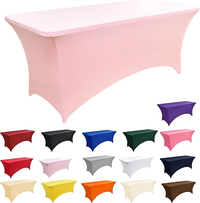2-Pack 8ft Spandex Table Covers for Rectangle Folding Tables - Washable Elastic Tablecloth - Ultimate Fitted Table Protector for Birthday Parties, Trade Shows, Banquet