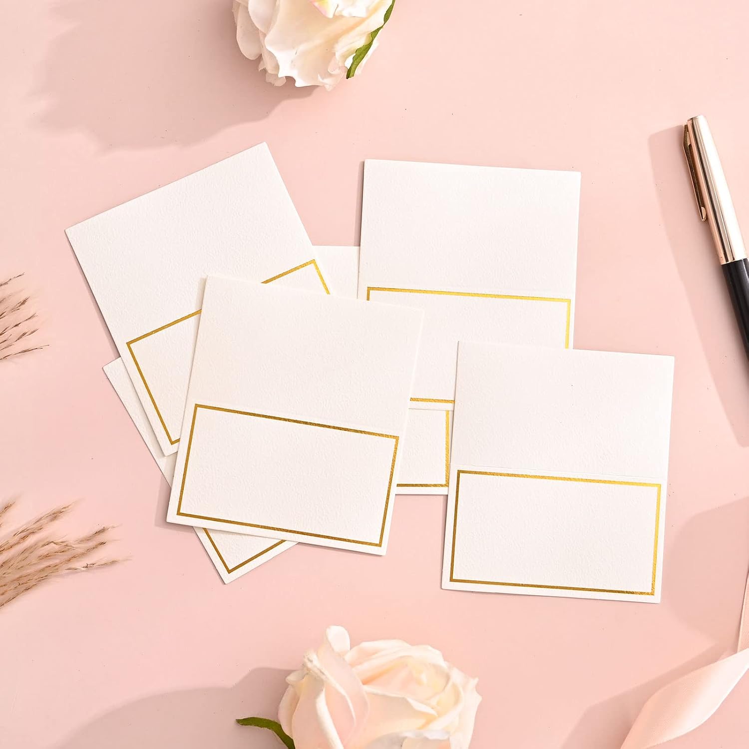 50 Pack Place Cards for Table Setting with Gold Foil Border Table Tent Cards for Seating Perfect for Weddings, Dinner Parties, Banquets 2” x 3.5”