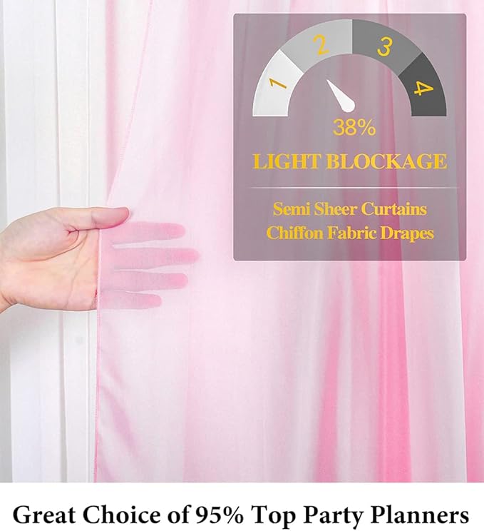 DUOBAO Pink Chiffon Backdrop Curtain-2 Panels 29x120-Inch Wedding Draping Beach Curtains for Living Room Polyester Voile Window Darpes Photography Backdrops for Party Ceremony (29''x120''x2pc)
