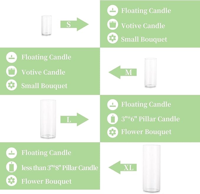 Glasseam Clear Cylinder Vases for Centerpieces, Glass Cylinder Vase Set of 6, Hurricane Vase for Flowers, Glass Cylinder Candle Holder for Pillar Candles, Floating Candle Vases for Wedding Decorations