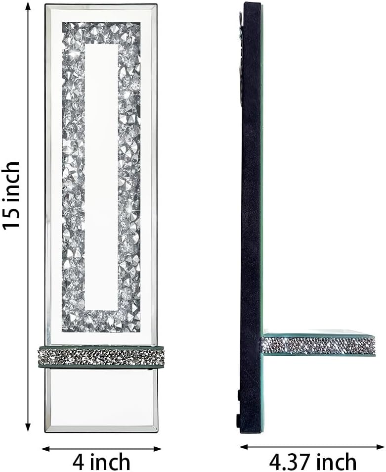 Pibeyer Mirrored Candle Sconces with Acrylic Diamond, Crushed Diamond Wall Candle Holders, Home Decor