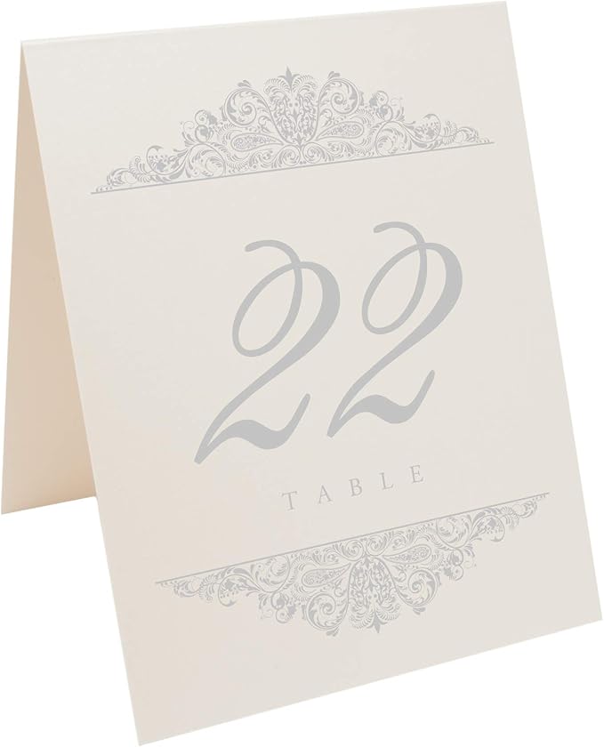 Paisley Wedding Table Numbers (Select Color/Quantity), Champagne, Silver, 1-75, Double Sided, Tent or Use in a Stand, Great for Parties & Restaurants - Made in the USA