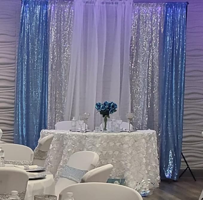 Poise3EHome 2ft x 8ft Baby Blue Sequin Backdrop Curtains 2 Panels Photography Backdrop for Party Decoration, Baby Blue