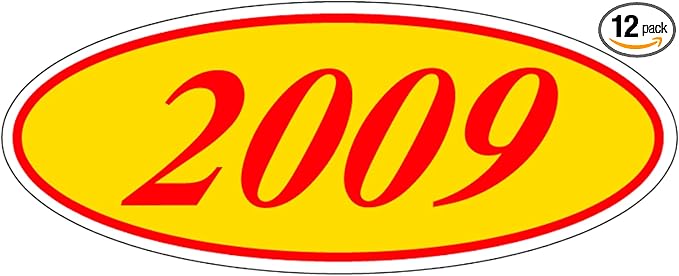 EZ-Line Oval Model Windshield Year Stickers for Car Windows Red and Yellow Large Vinyl Dealership Supplies 1 Dozen Pro Pack (2009)
