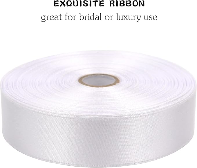 White Solid Satin Ribbon 1 Inch 50 Yards Solid Polyester Fabric Ribbon for Gift Wrapping Wedding Christmas Baby Shower Birthday Party Decoration Handmade Immortal Flower Craft