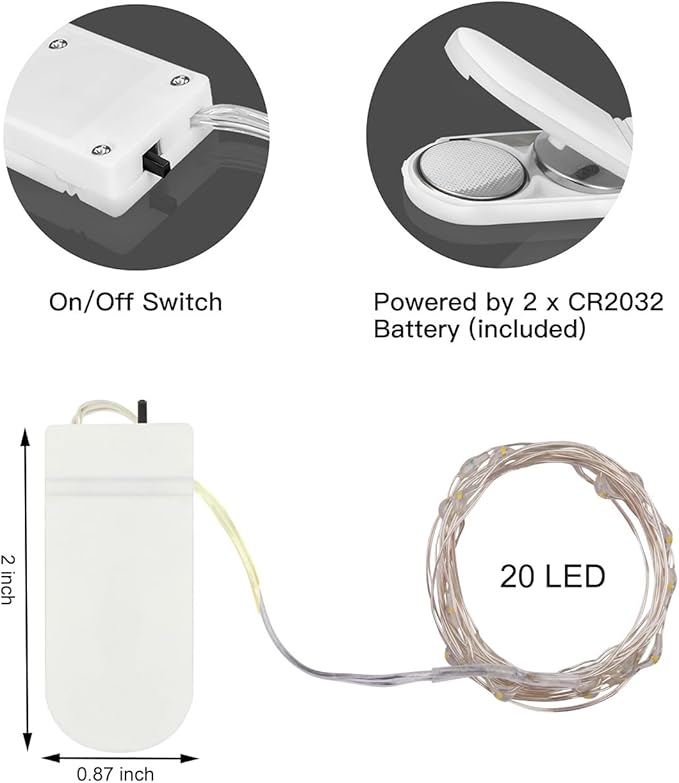 24 Pack Fairy Lights Battery Operated String Lights-3.3ft 20 LED Silver Wire Warm White for Wedding,Party,Table Centerpieces,DIY Crafts,Mason Jars Decor
