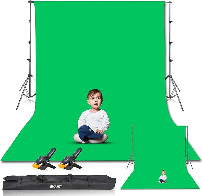 EMART Photo Video Studio 8.5 x 10ft Green Screen Backdrop Stand Kit, Photography Background Support System with 10 x12ft 100% Cotton Muslin Chromakey Curtain