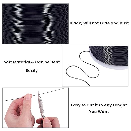 BENECREAT 20 Gauge 770FT Black Anodized Aluminum Jewelry Craft Wire for Model Craft, Gem Wrapping, Jewelry Making