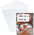 Miraclekoo100Pcs 4-1/2 x 6-1/2 Self Sealing Cello Cellophane Bags Clear Plastic Sleeves - Fit A4 Envelope 4X6 Photos Cards Toploaders Prints Treats Cookie Candy
