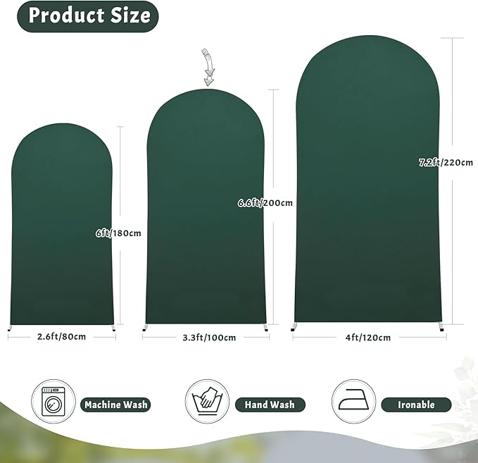 6FT Hunter Green Arch Cover - Polyester Fitted Wedding Arch Stand Covers Round Top Chiara Arch Backdrop Cover for Birthday Party Banquet Photo Background Decoration