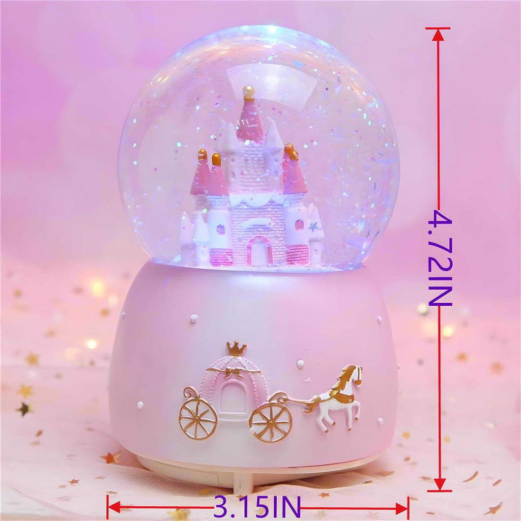 Snow Globes,Pink Castle Music Snowglobes with LED Lights,Automatic Snow Fall Effect,Home Decor for Kids Room Essentials Birthday Christmas Festival Gift for 5-16 Year Old Girls (Pink1)