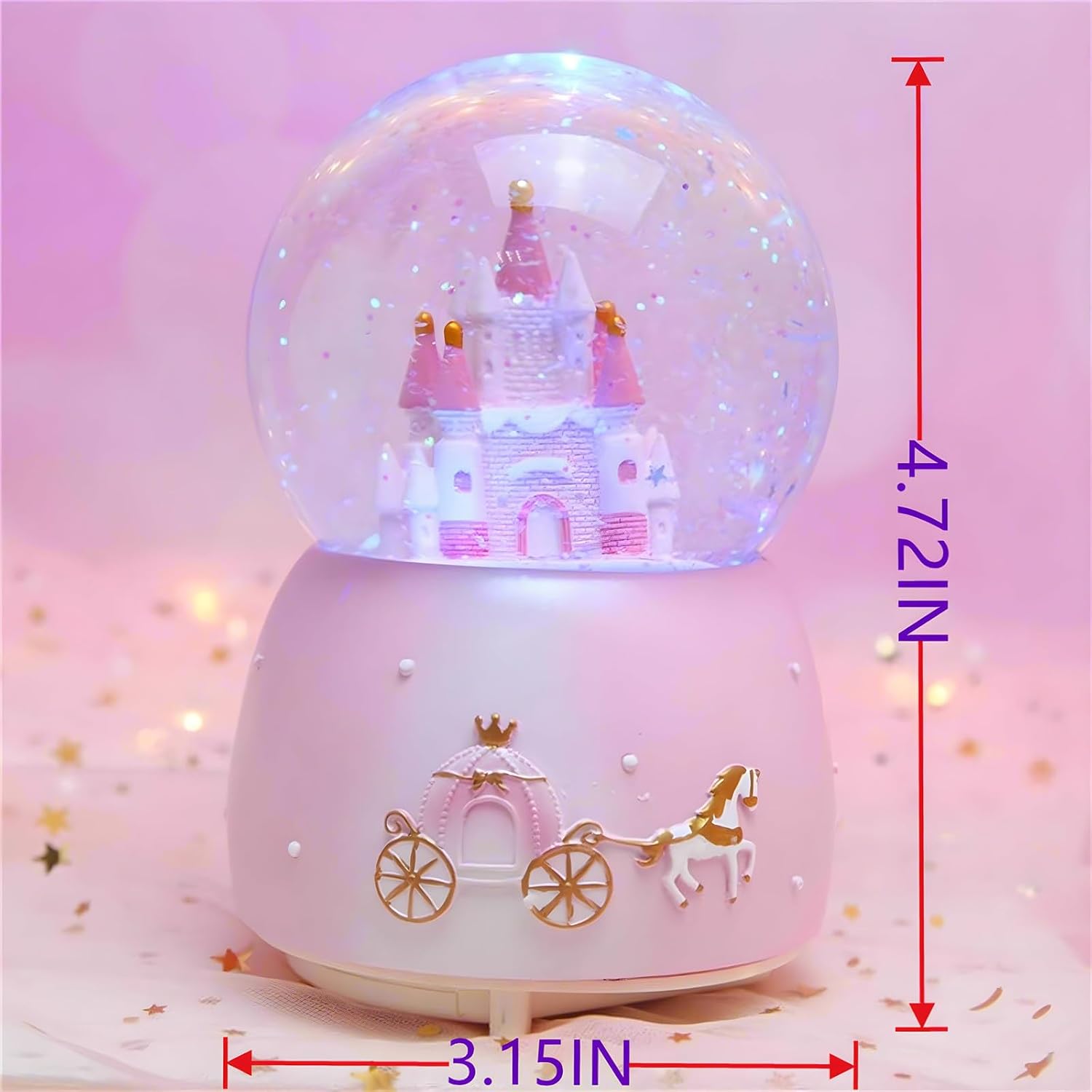 Snow Globes,Pink Castle Music Snowglobes with LED Lights,Automatic Snow Fall Effect,Home Decor for Kids Room Essentials Birthday Christmas Festival Gift for 5-16 Year Old Girls (Pink1)
