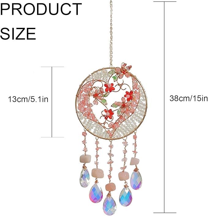 TUOKING Crystal Suncatchers for Window Pink Love Dreamy Crystal Natural Stone Sun Catchers Rainbow Maker Ornament Gift Home Garden Decoration