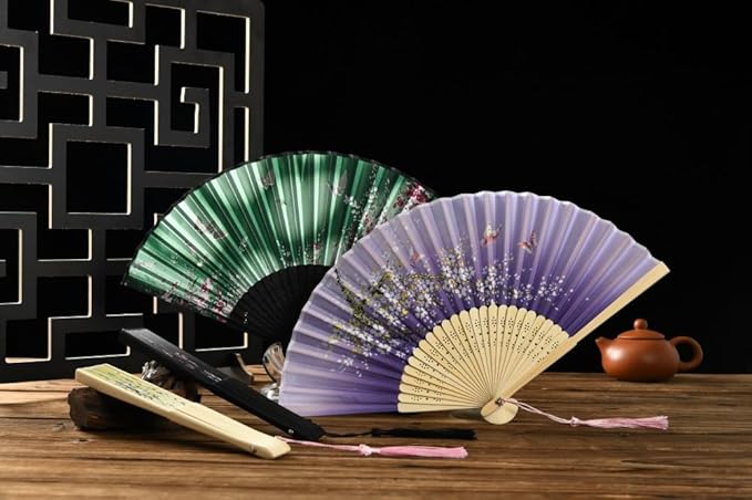 HUNANBANG 10 Pieces Oriental Bamboo Folding Hand Fans Church Wedding Gift, Party Favors, DIY Decoration Gift Size 8 1/4" Wholesale 10pack(bamboo10pack)