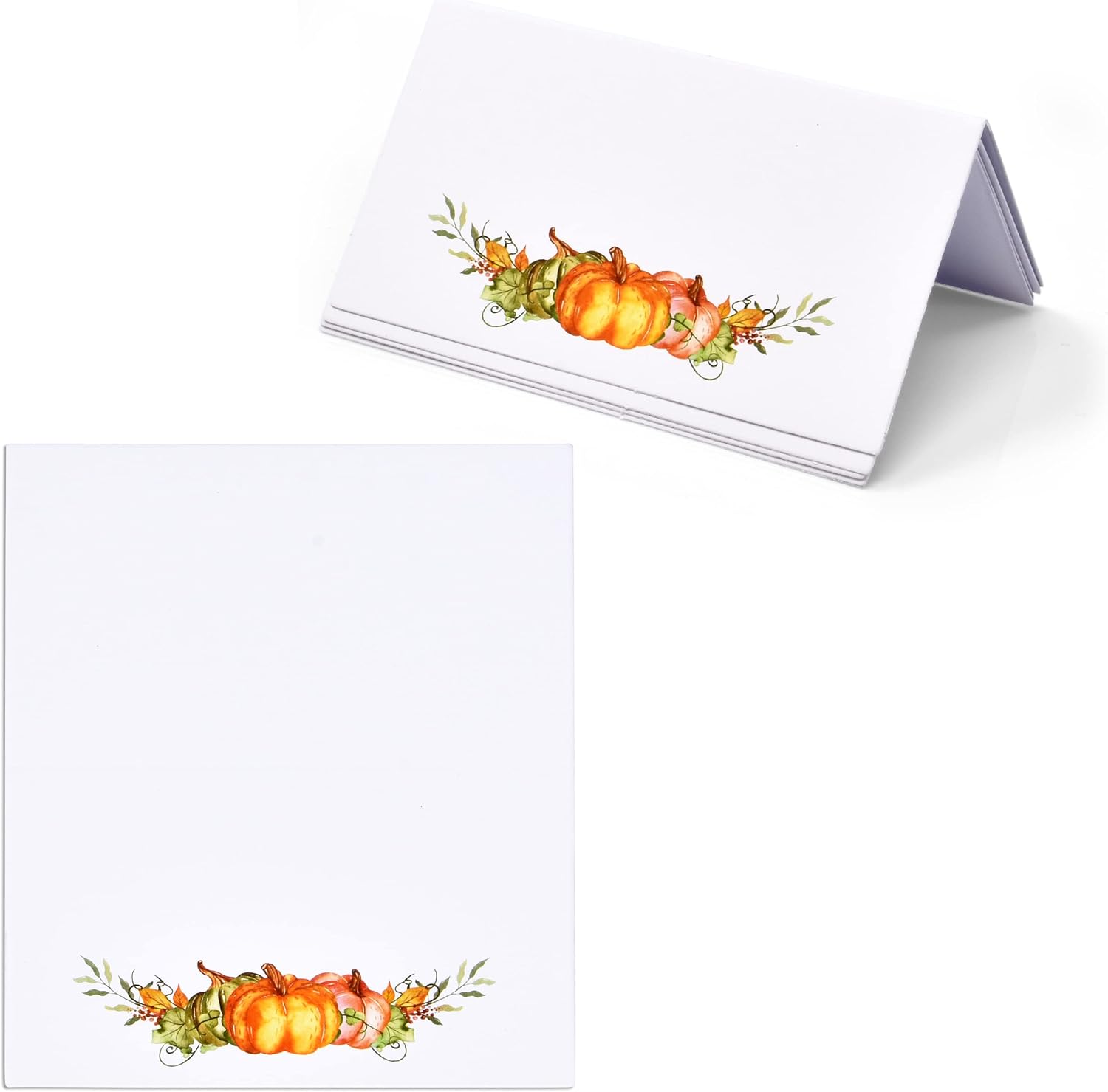 Gift Boutique 100 Pack Thanksgiving Place Cards with Pumpkins and Fall Leaves Folded Paper Name Cards for Dinner Table Setting Autumn Party Decorations