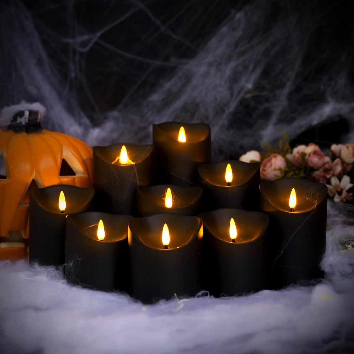 nimiko flameless candles with remote, battery operated flickering, package contents