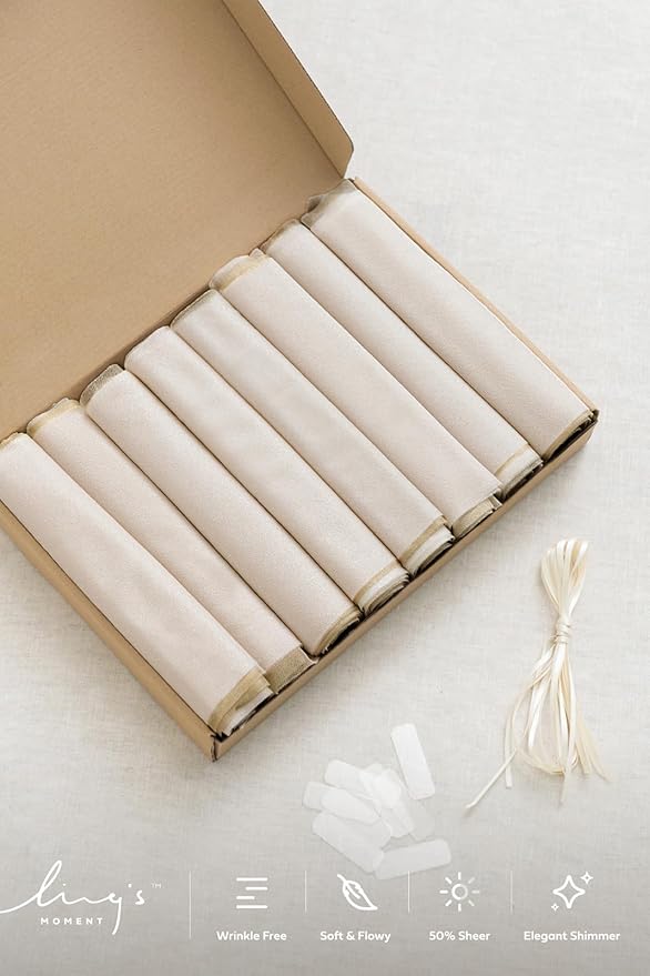 Ling's Moment Wedding Chiffon Chair Sashes Cover Aisle Decorations Draping Fabric Wrinkle-Free with Tie 16 Pcs for Party Ceremony Reception Floral Arrangement Banquet Outdoor Decor