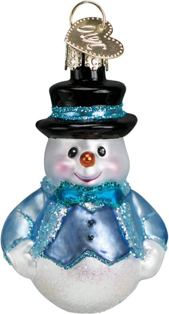 Old World Christmas Mini Snowman Set Glass Blown Ornament for Christmas Tree, Handcrafted Holiday Decoration, Set Collection