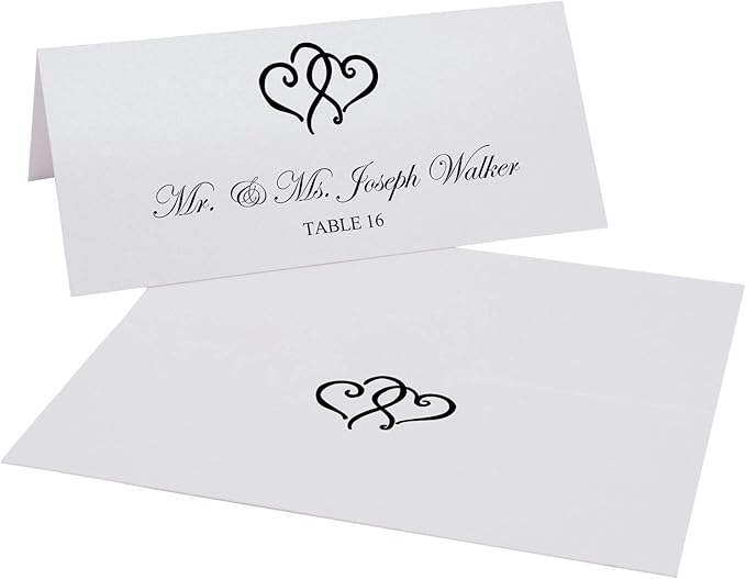 Linked Hearts Place Cards, Black (Choose Color), Set of 25, Pre-cut and Scored - Wedding, Party, Dinner, and Special Events - Made in the USA