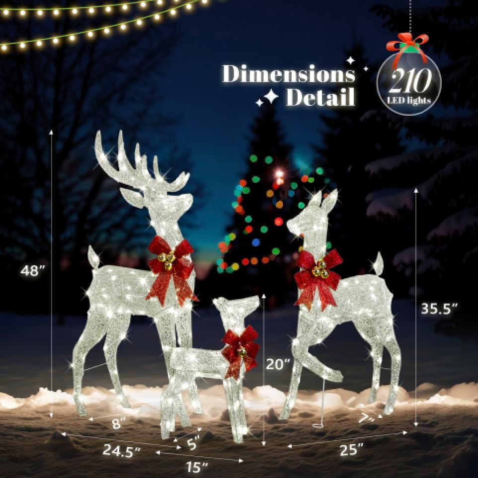 vingli 4ft silver lighted christmas reindeer family set on a desk or shelf