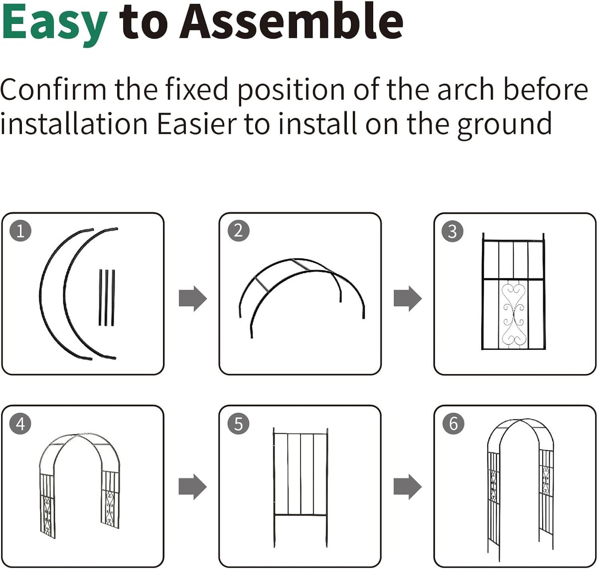 metal garden archway, 100"h x 45"w curved arbor, view 9