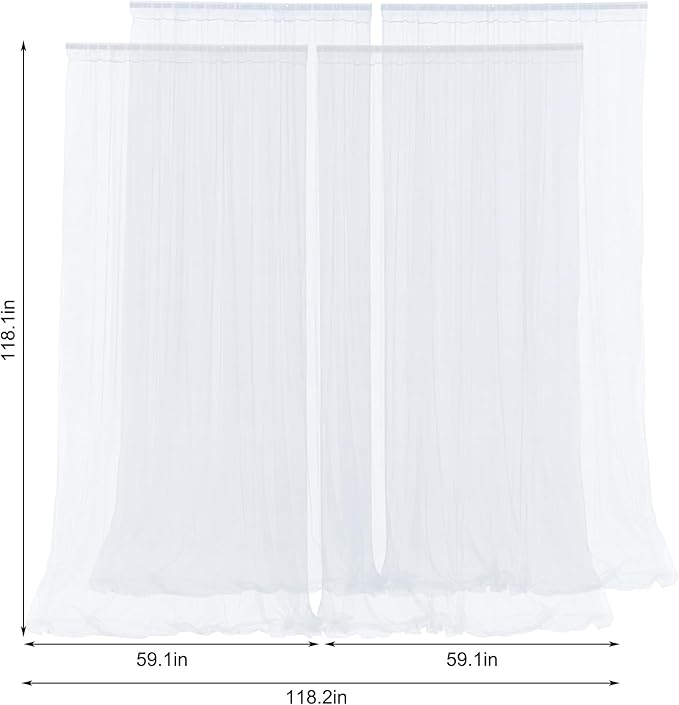 White Sheer Backdrop Curtains Tulle Backdrop Curtain for Parties Wedding White Backdrop Curtain for Birthday Party Baby Shower Photos Background Drape 20ft x 10ft(5ft x 10ft, 4 Panels)