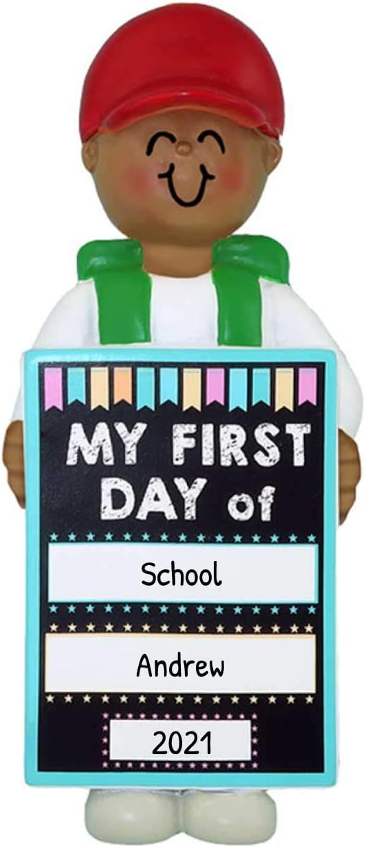 Personalized School Ornaments 2026 - Back to School Gifts for Students My First Day of Jitters Xmas Ornaments My First Christmas Ornament 2026 African American Boy by Elves