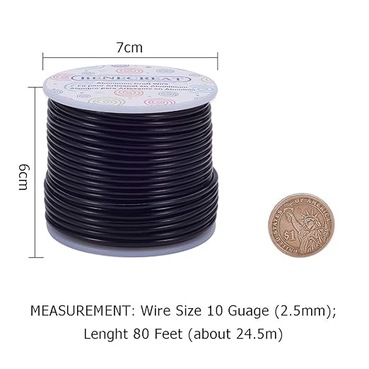 BENECREAT 10 Gauge Jewelry Craft Aluminum Wire 80 Feet Bendable Metal Sculpting Wire for Craft Floral Model Skeleton Making (Black, 2.5mm)